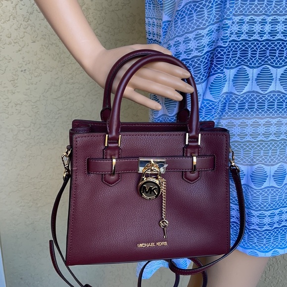 Michael Kors Hamilton Small Satchel Shoulder Crossbody Bag Dark Cherry NWT - Picture 12 of 15